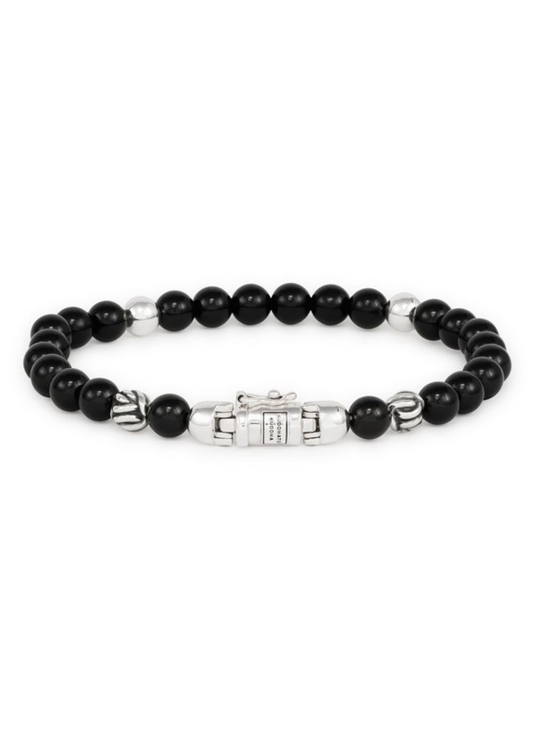 O brățară miniaturală realizată din mărgele de argint și onix, decorată cu mărgele Buddha și mărgele spirituale Buddha.