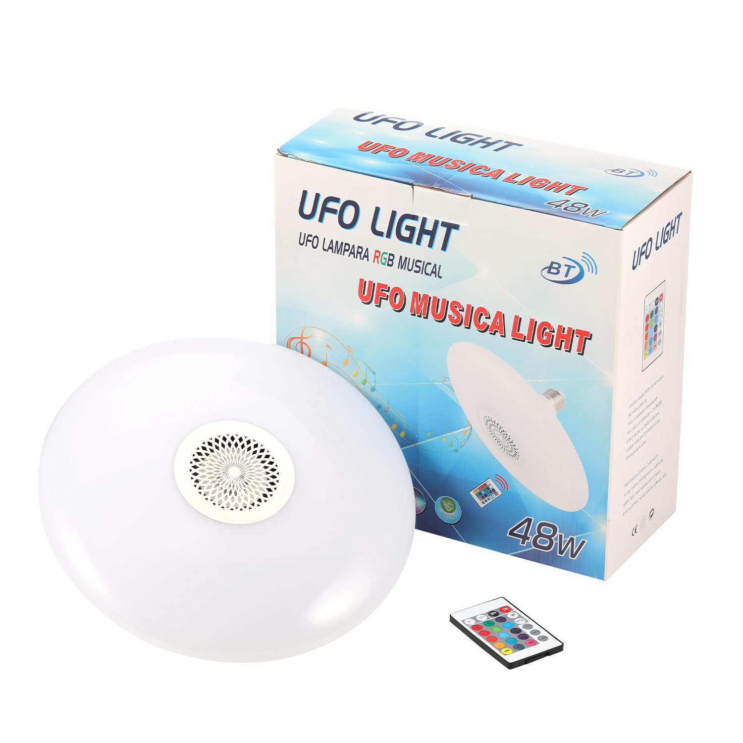 oyajia Deckenleuchte 48W E27 LED Deckenlampe mit Bluetooth Lautsprecher, mit Fernbedienung, LED fest integriert, RGB, Dimmbar LED RGB Lampe Leuchtmittel, für Home Stage Party Weihnachtsdeko