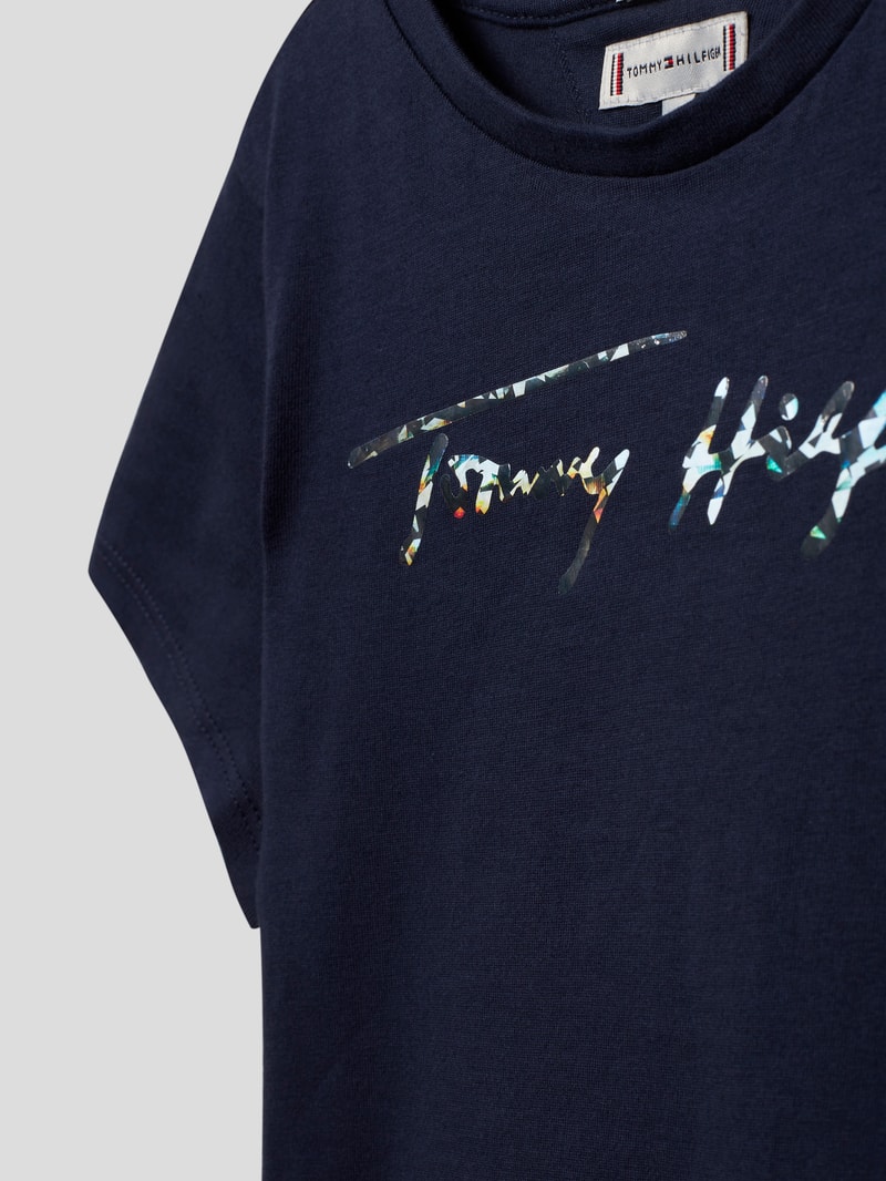 T-Shirt mit Label-Print in marineblau