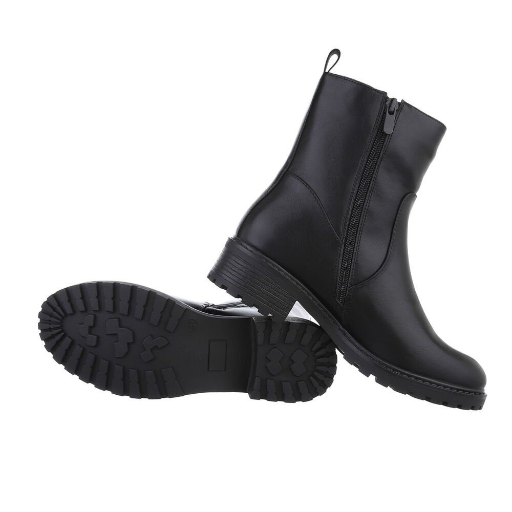 Ital-Design Damen Freizeit Stiefelette Blockabsatz Flache Stiefeletten in Schwarz