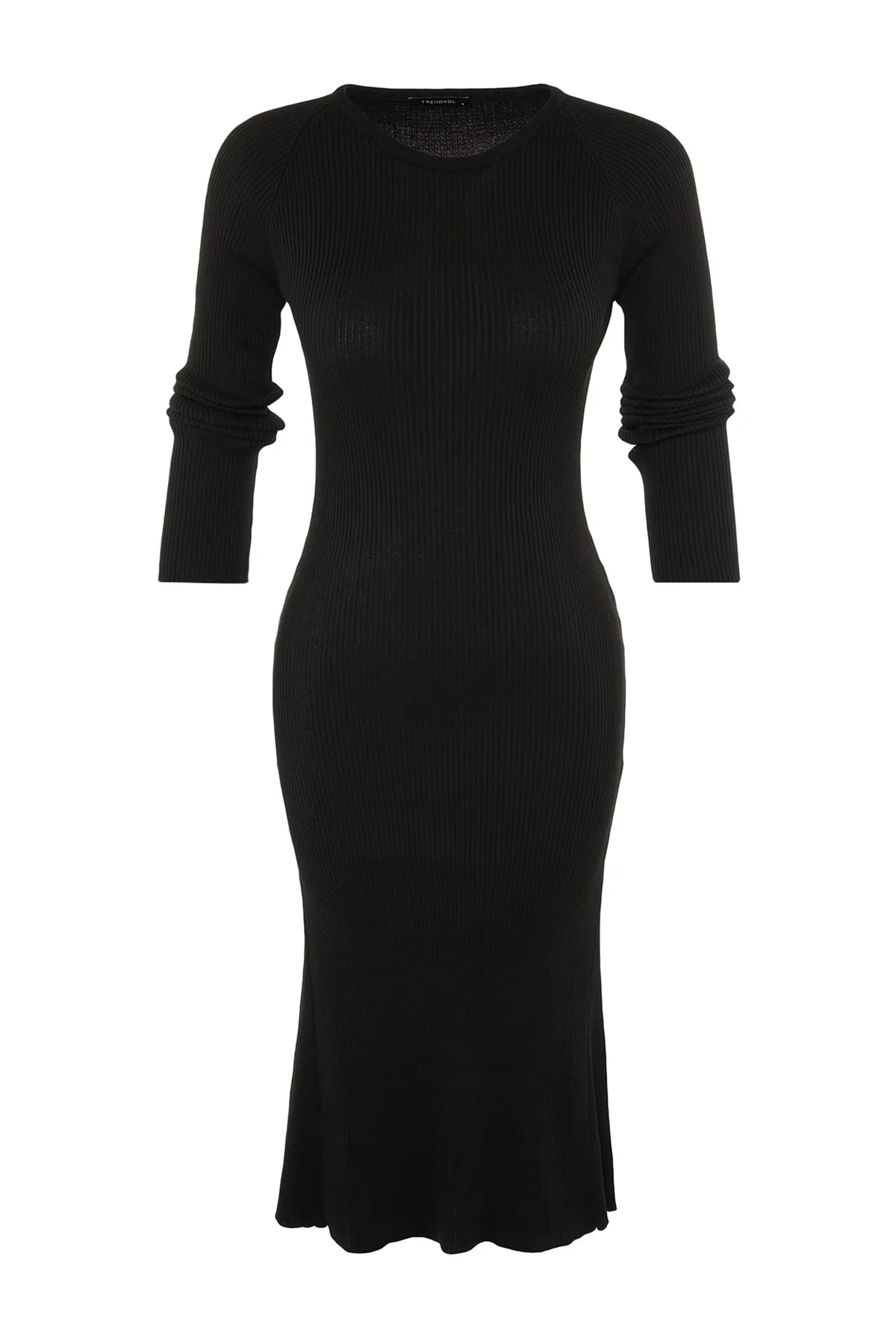 Trendyol Collection  Schwarzes Midi-Strickkleid mit Rundhalsausschnitt TWOAW23EL00023