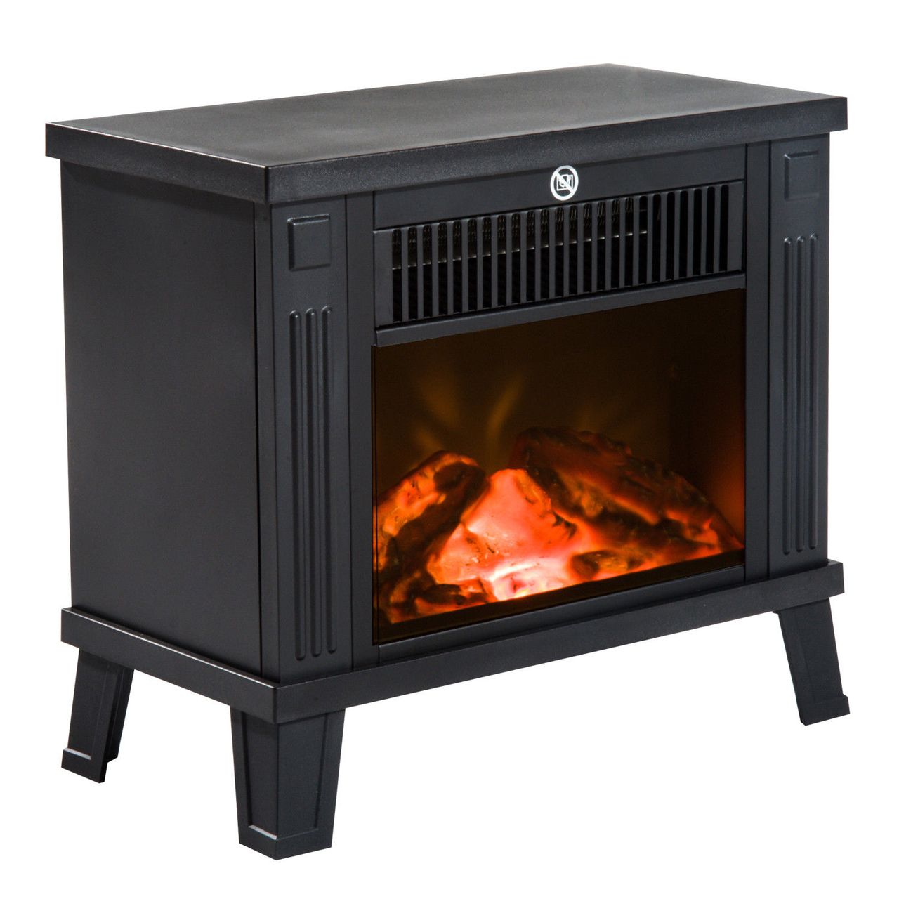 HOMCOM Elektrokamin Elektrischer Kamin Kaminofen Standkamin mit Flammeneffekt 600/1200W, Metall, Schwarz, 38,5x22x30,5 cm