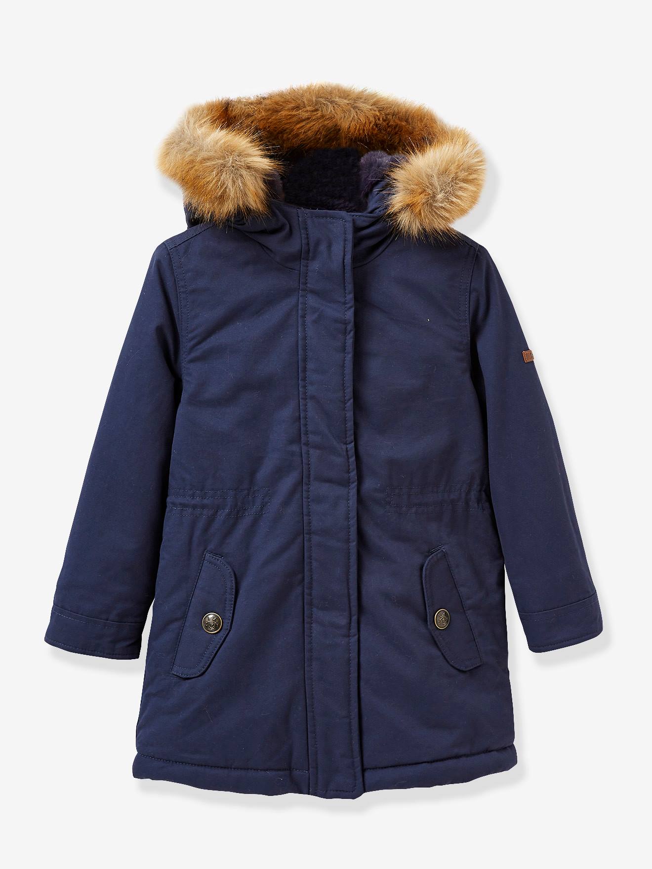 Parka doublée de fausse fourrure fille CYRILLUS marine