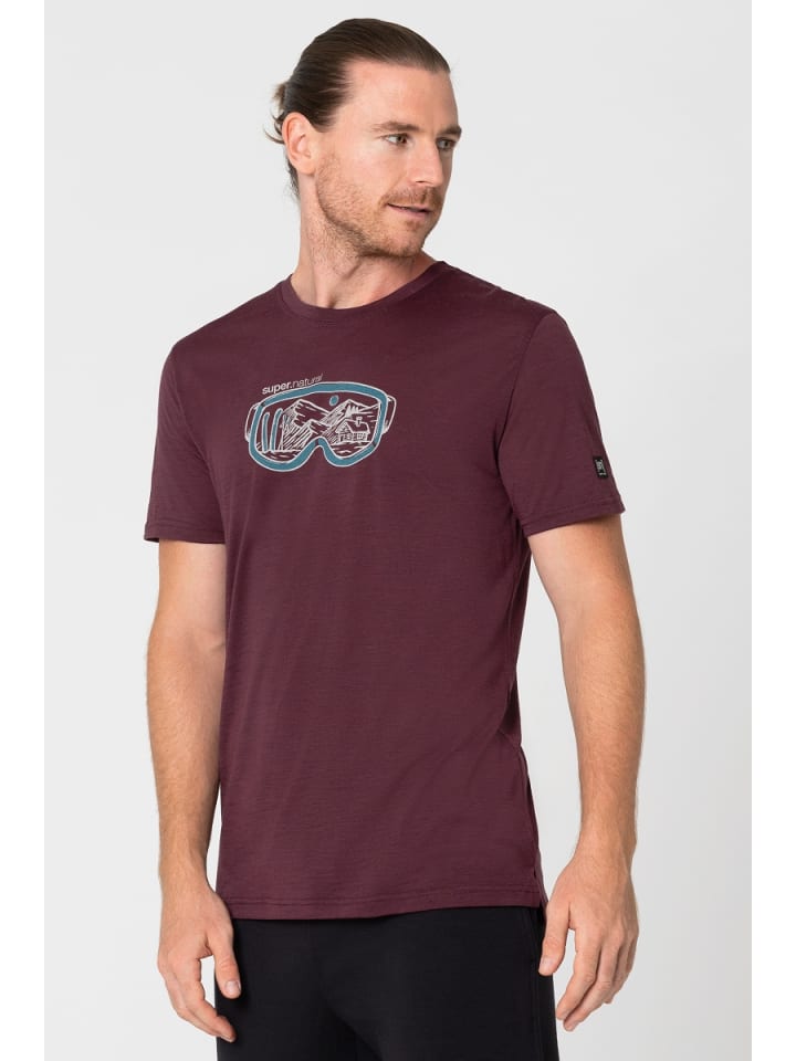 super.natural Merino T-Shirt M GOGGLE TEE in weinrot günstig kaufen S