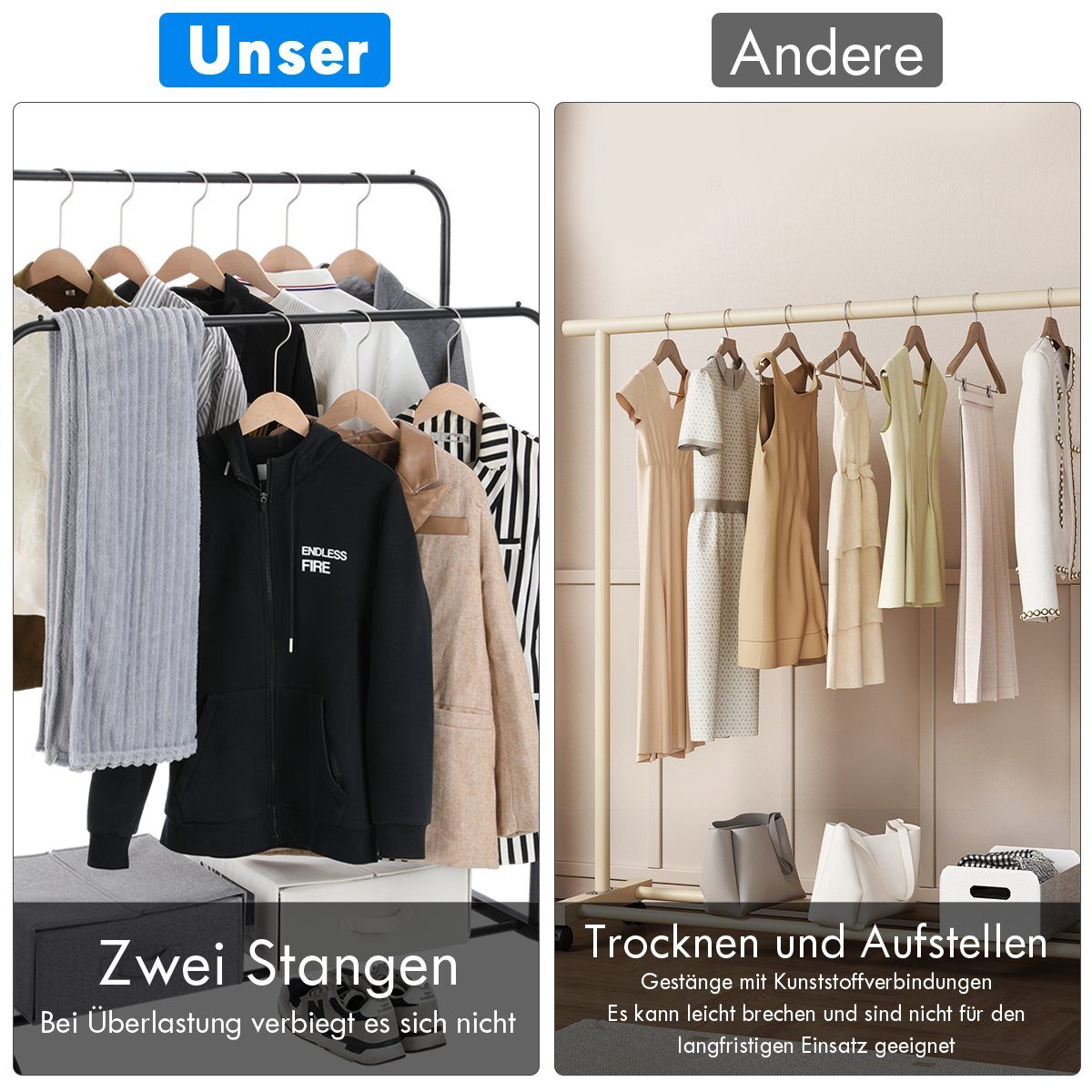 oyajia Kleiderständer Schwerlast Kleiderständer, Garderobenständer, Metall Kleiderstange, Multifunktionaler Kleiderständer, Einfache Montage