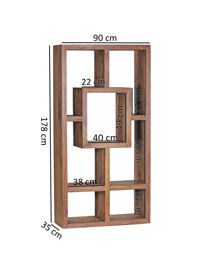 KADIMA DESIGN Bücherregal MUMBAI Massiv-Holz 90 x 180 cm Wohnzimmer-Regal günstig kaufen onesize
