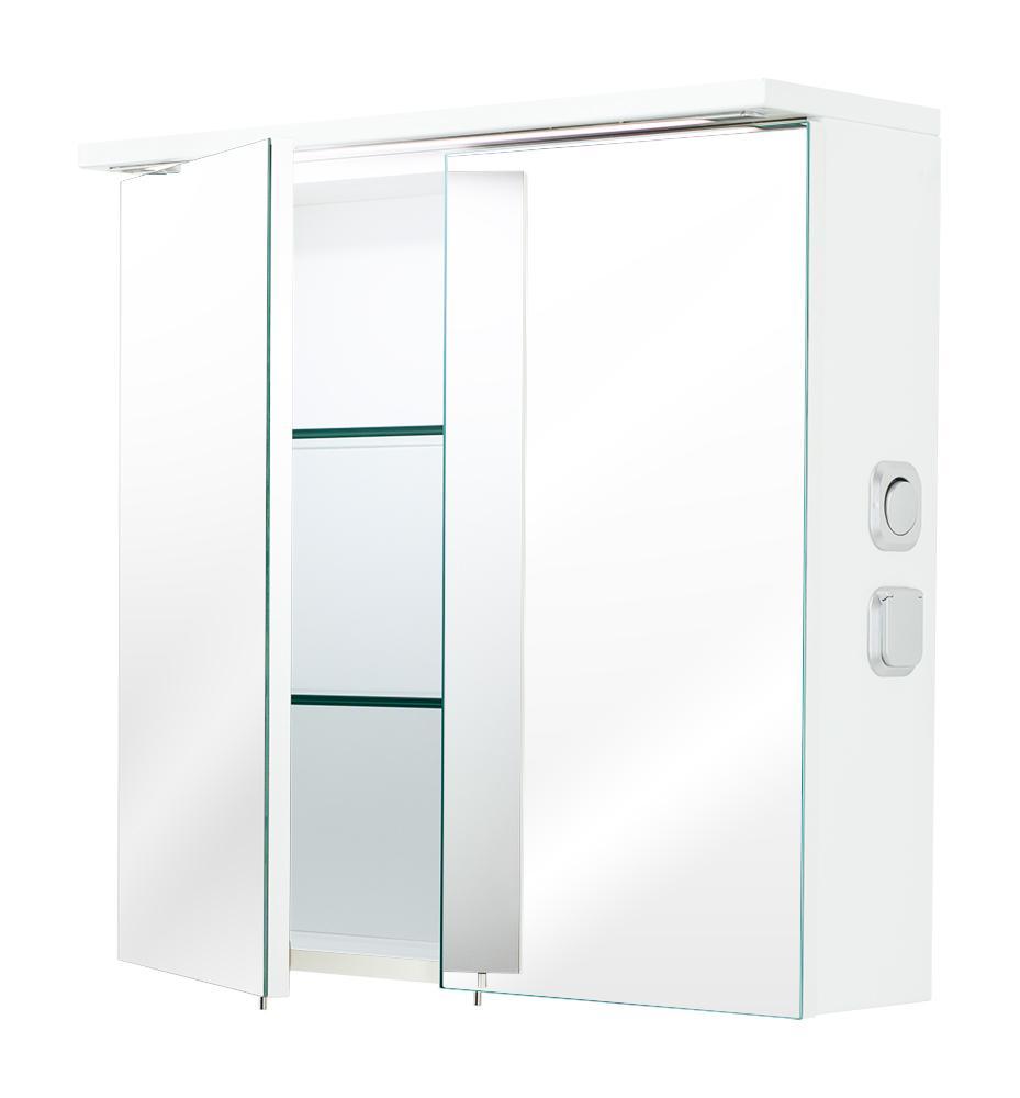 Posseik Badmöbelset Luna 80 mit runder Front Spiegelschrank LED Hochschrank weiss hg EEK: F