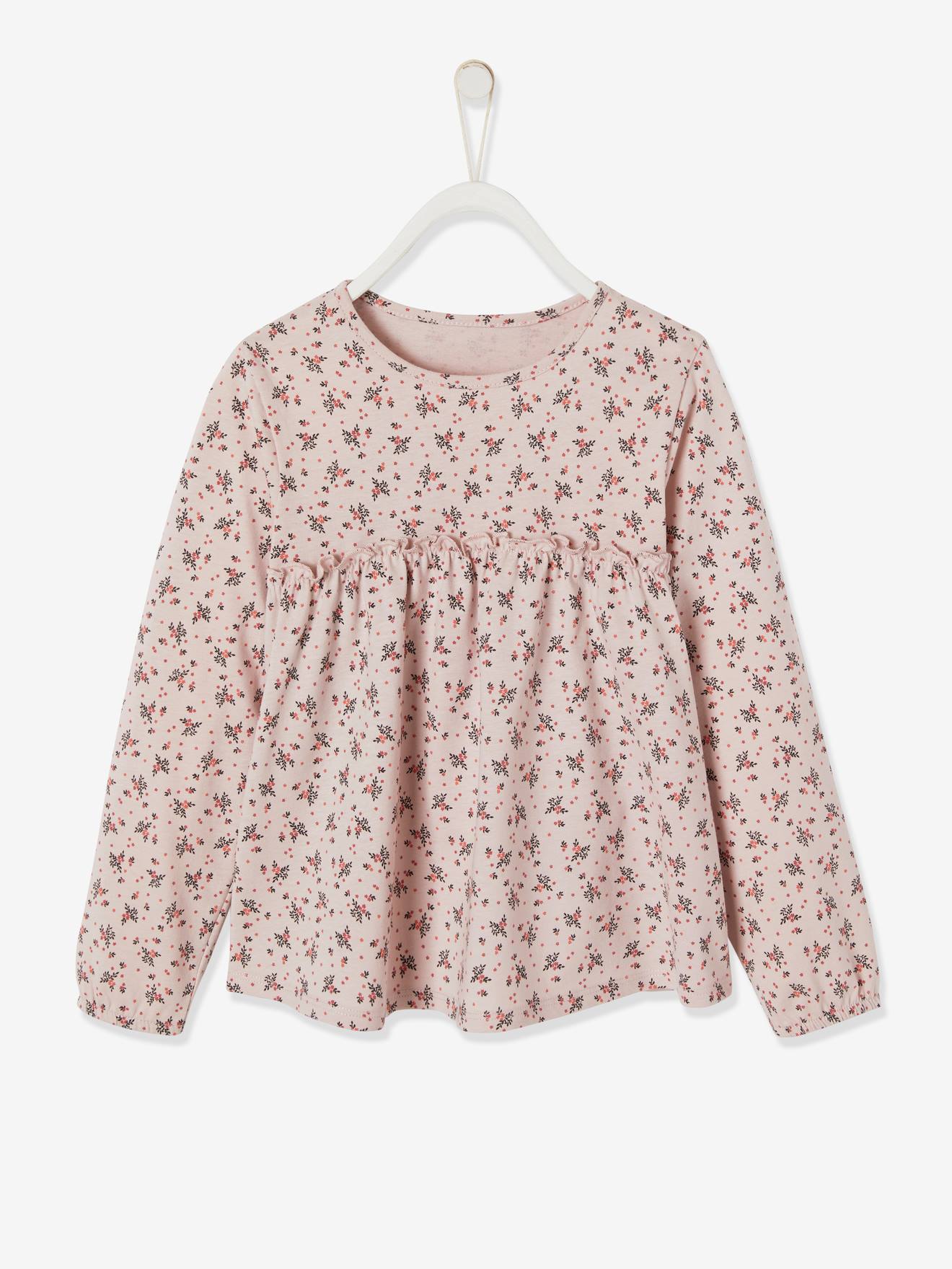 T-shirt blouse fille imprimé fleurs encre imprimé