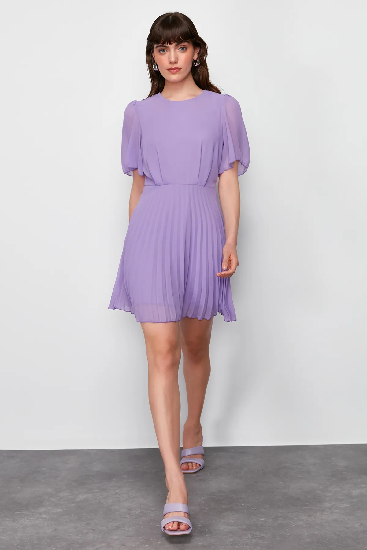 Trendyol Collection  Lila Rock Plissee gefüttert Chiffon Mini gewebtes Kleid TWOSS24EL00716