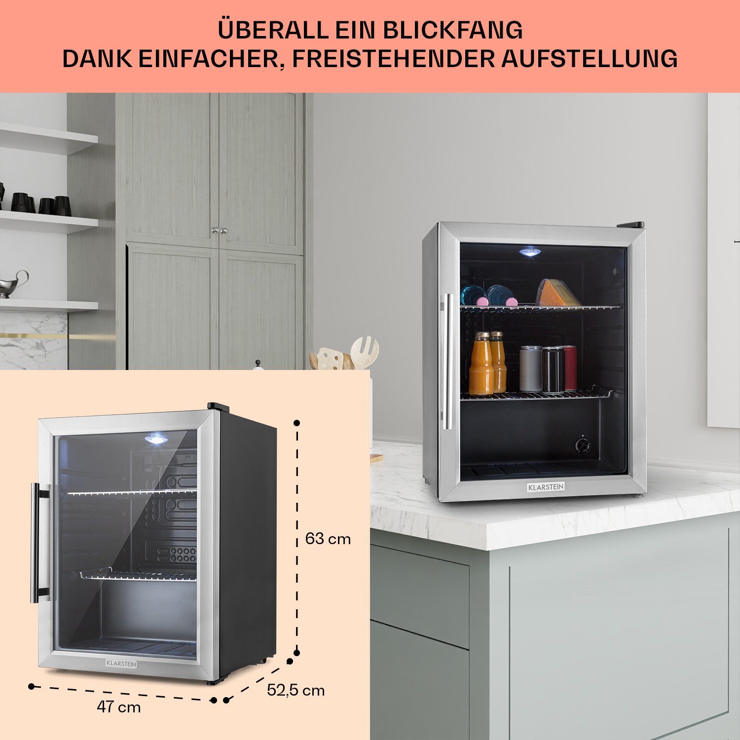 Klarstein Getränkekühlschrank HEA-Beersafe-XL 10027672A, 63 cm hoch, 47 cm breit, Bierkühlschrank Getränkekühlschrank Flaschenkühlschrank mit Glastür