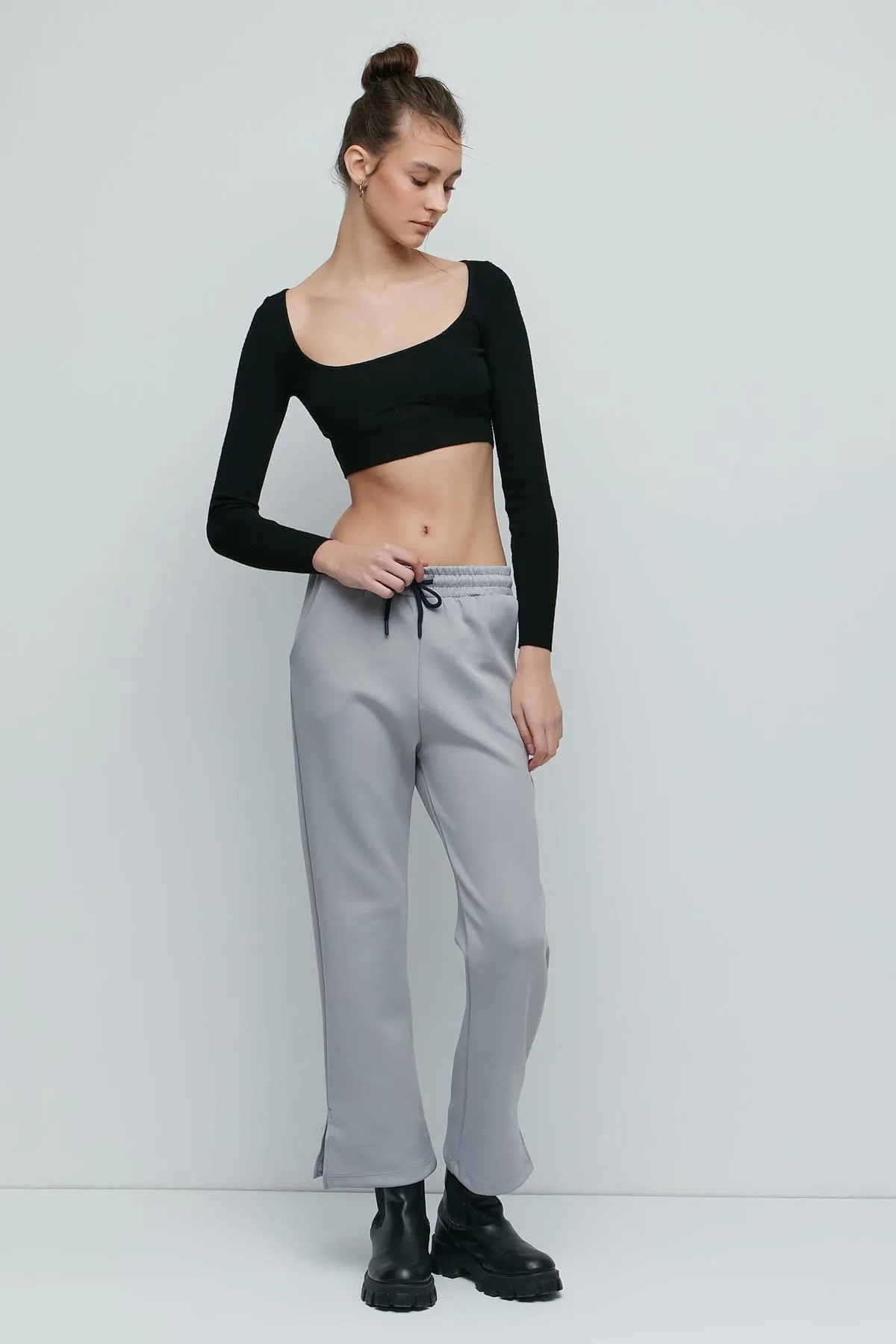 C&City  Jogginghose mit Schlitz und spanischem Bein, 843 Grau