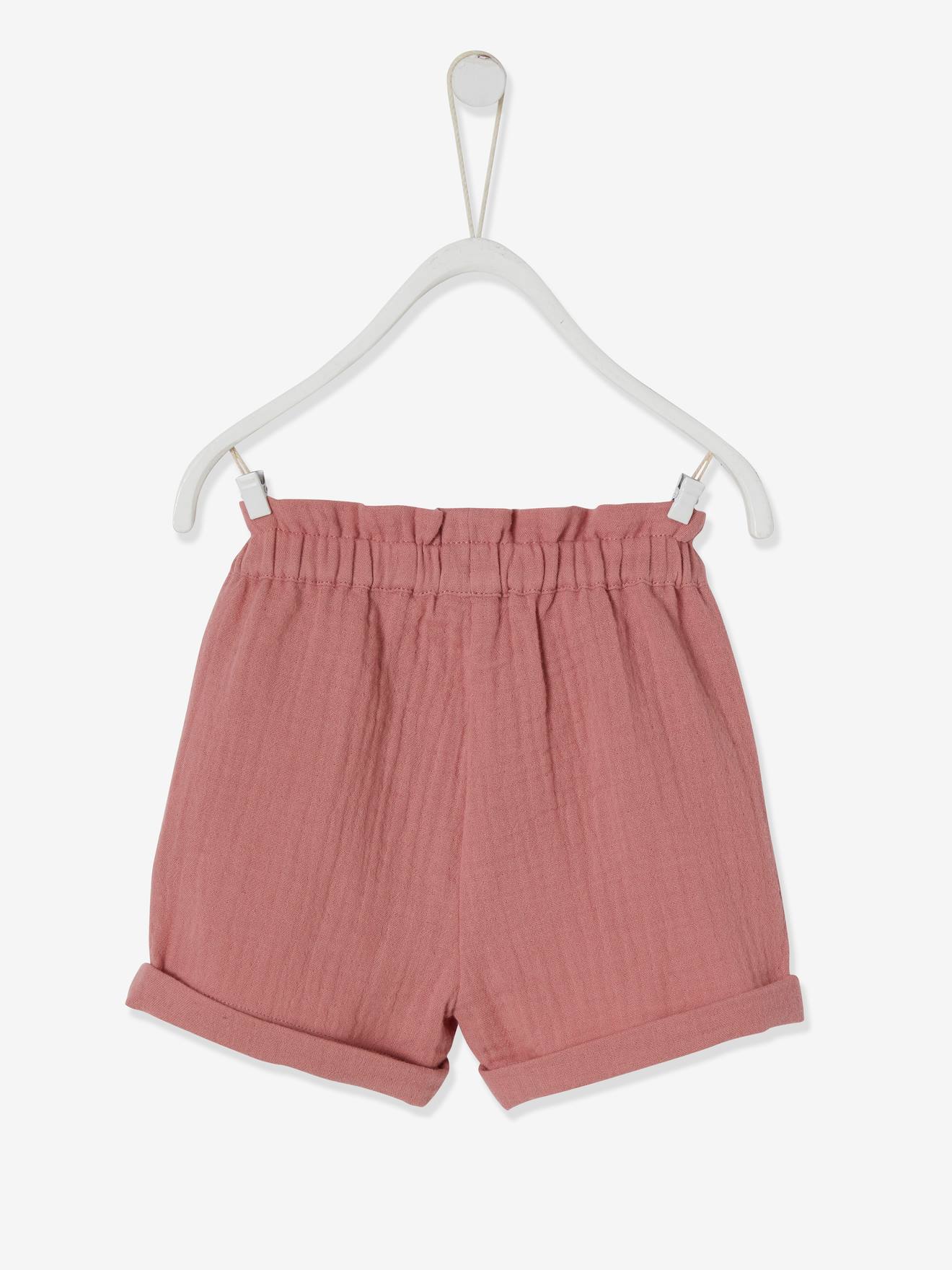 Short taille élastiquée bébé en gaze de coton abricot