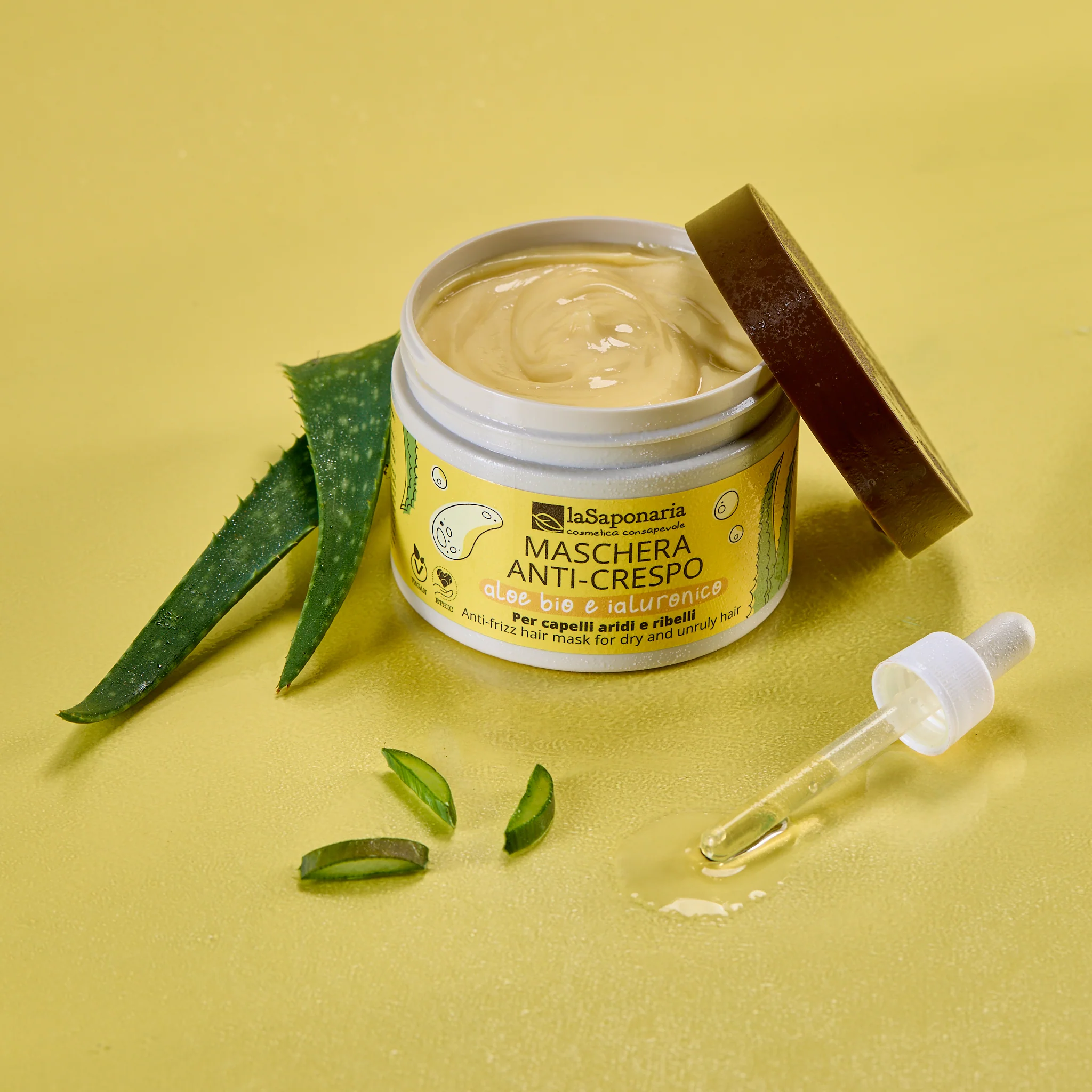 Mascarilla antiencrespamiento para cabello y cuero cabelludo - Aloe orgánico y ácido hialurónico - Mascarilla disciplinante/antiencrespamiento