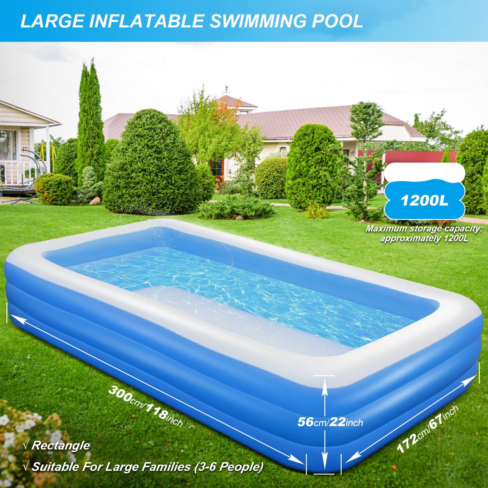 Gotoll Schwimmbecken GL109, Schwimmbäder 3x1.75x6M Rechteckpool Swimming Planschbecken Pool