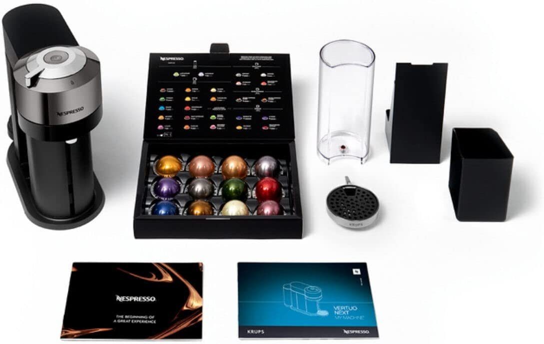 Krups Kapselmaschine Vertuo Next Chrome XN910C Kaffeemaschine, Aeroccino 3 Milchaufschäumer, 1x1, Röstmischungs 1,1L Wassertank, Kapselerkennung, 5 Tassengrößen