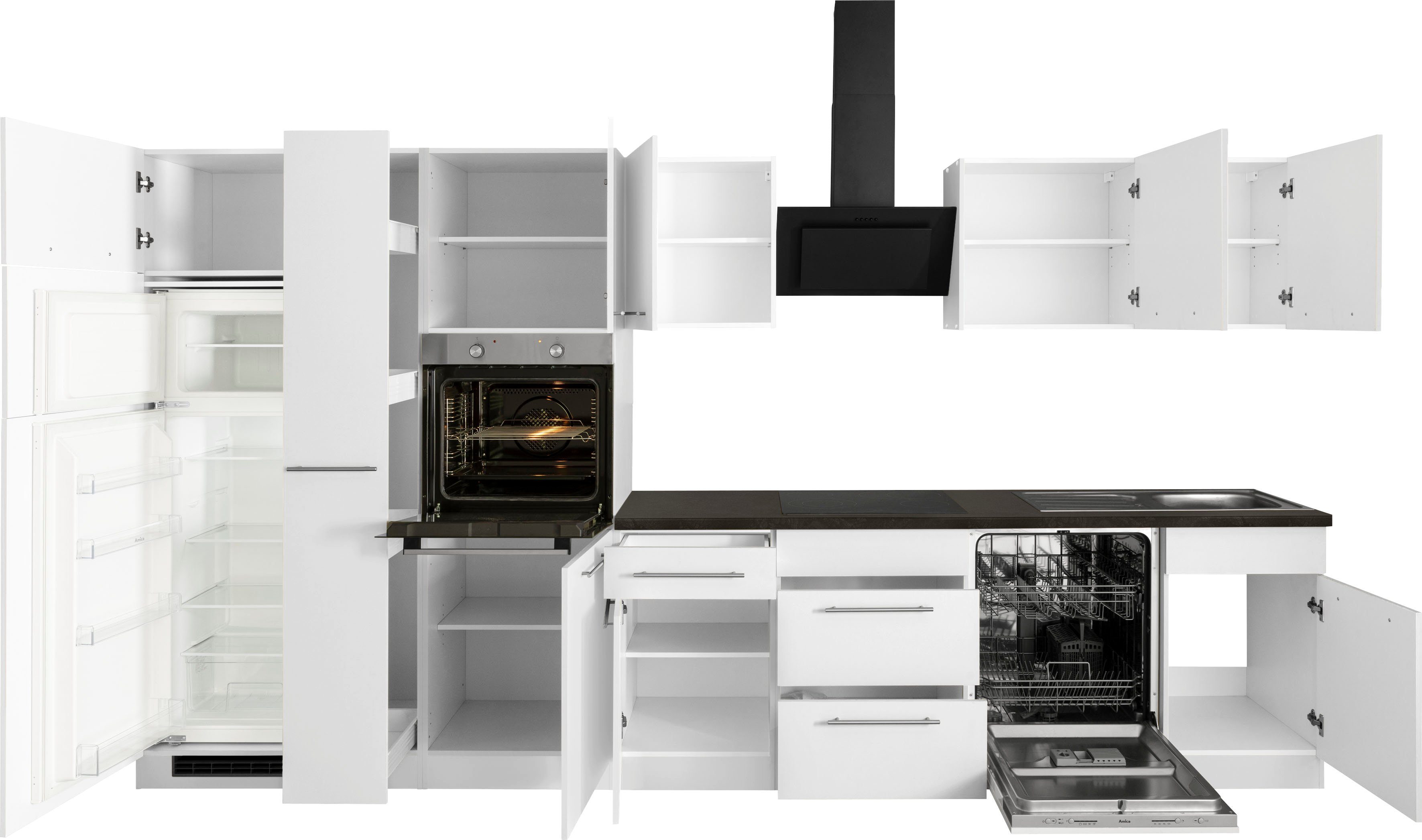 wiho Küchen Küchenzeile Unna, mit E-Geräten, Breite 370 cm
