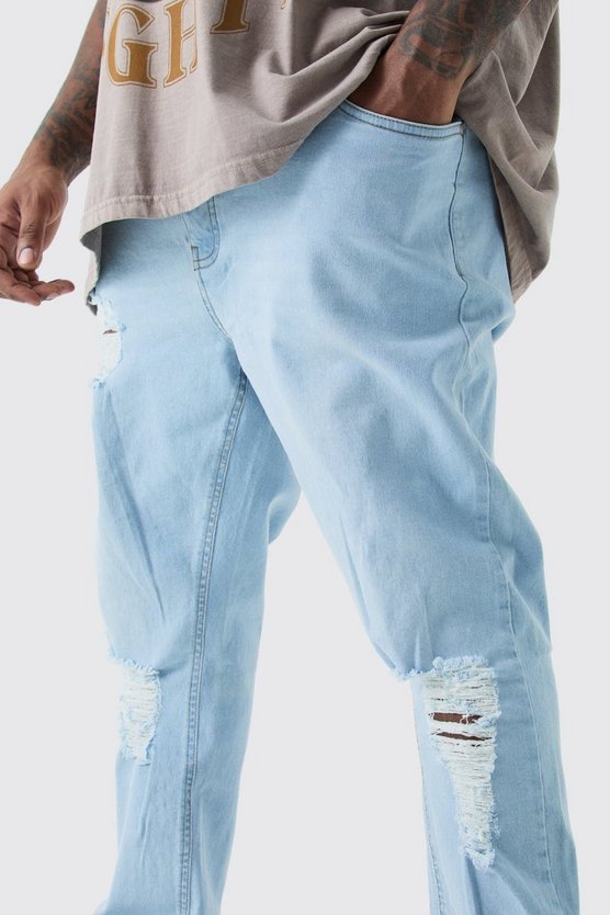 Plus gerade Jeans mit Acid-Waschung und Riss an Knie
