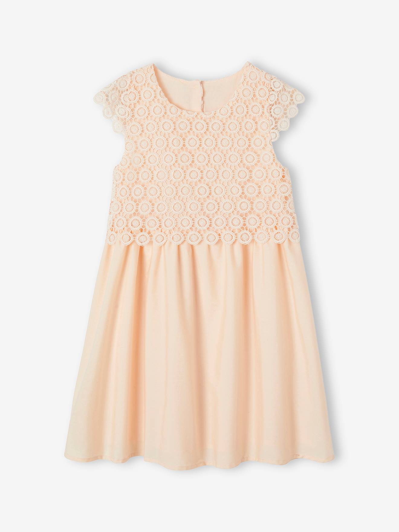 Vertbaudet Festliches Mädchen Kleid mit Makrameespitze Oeko-Tex - rosa nude