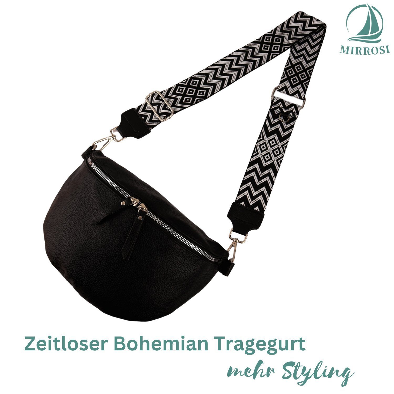 MIRROSI Bauchtasche Damen Taschen, Umhängetasche, Brusttasche, 26x18x9cm Veganes Leder (Schultertasche für jeden Anlass), Crossbody Bag, Bohemian gemusterten& verstellbaren Schulterriemen