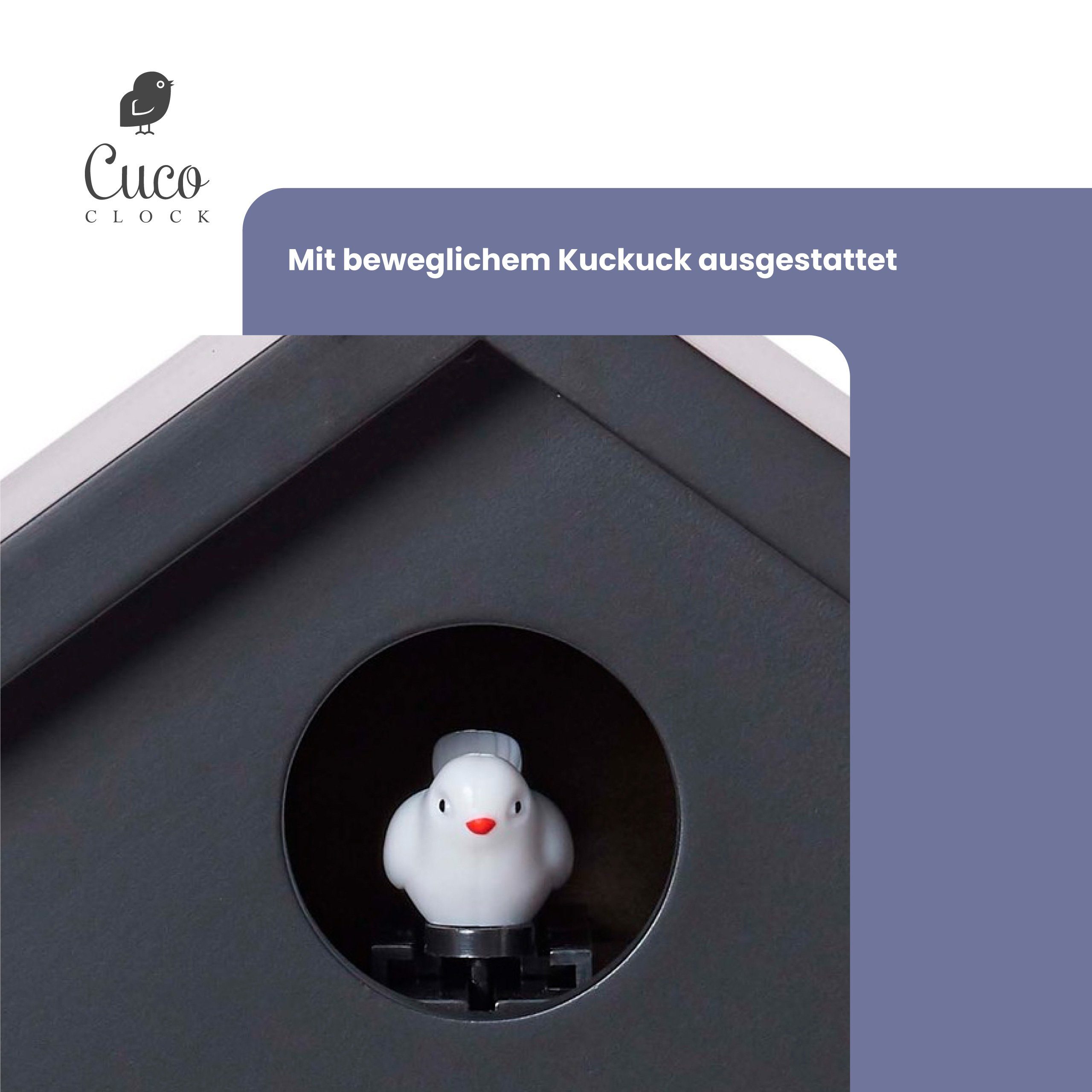 Cuco Clock Wanduhr Kuckucksuhr SCHWARZWALDHAUS, Pendeluhr Wanduhr, Moderne Schwarzwalduhr (37,5× 23 × 11,4cm, Pendeluhr mit Nachtruhefunktion, Vogelgezwitscher)