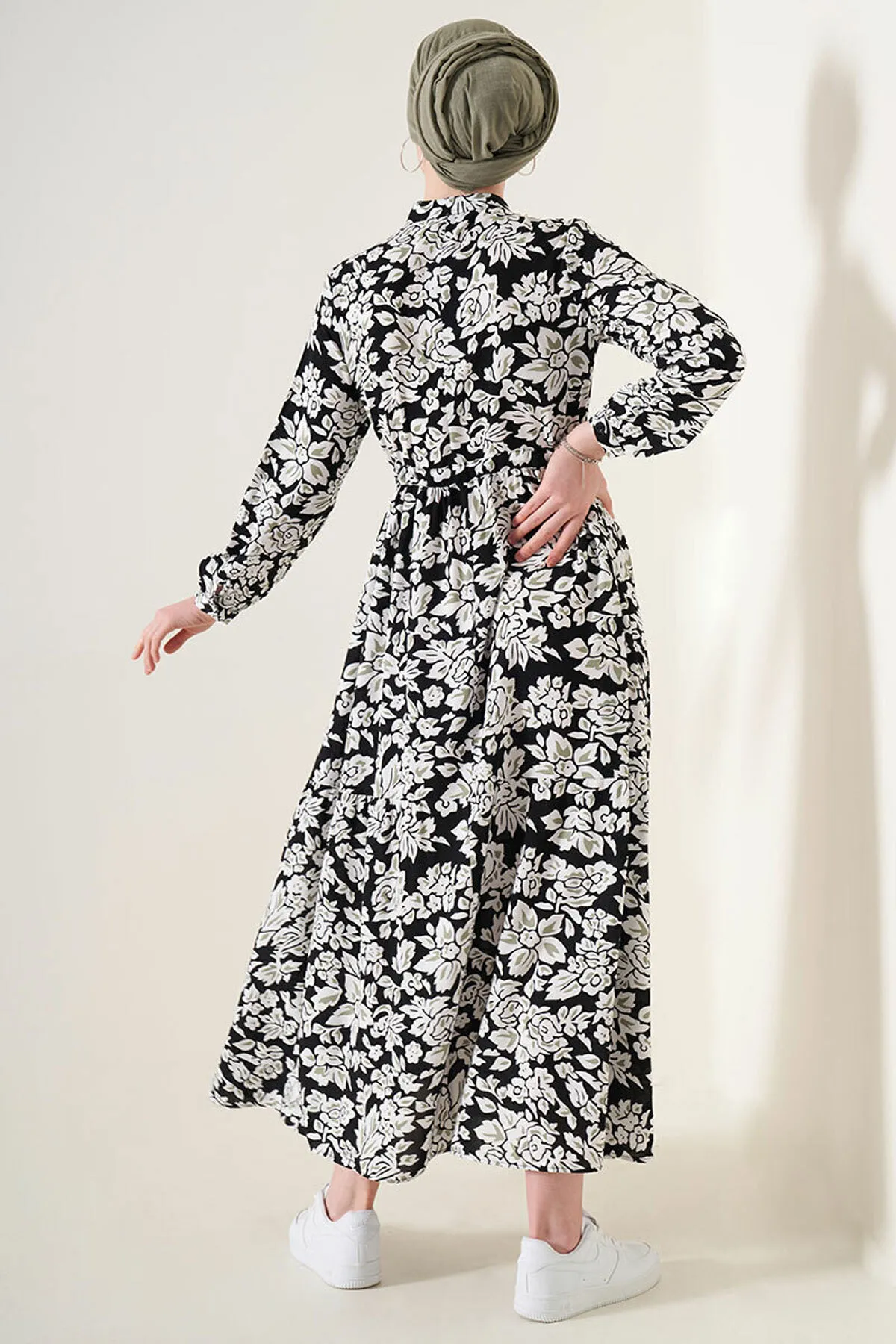 Bigdart  2144 Hijab-Kleid mit Richterkragen – Schwarz