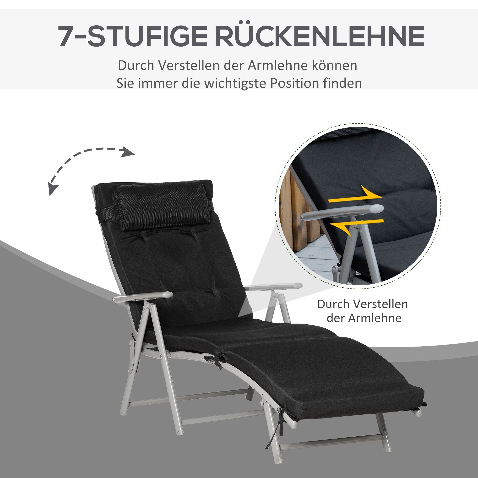 Outsunny Gartenliege Sonnenliege mit Kissen
