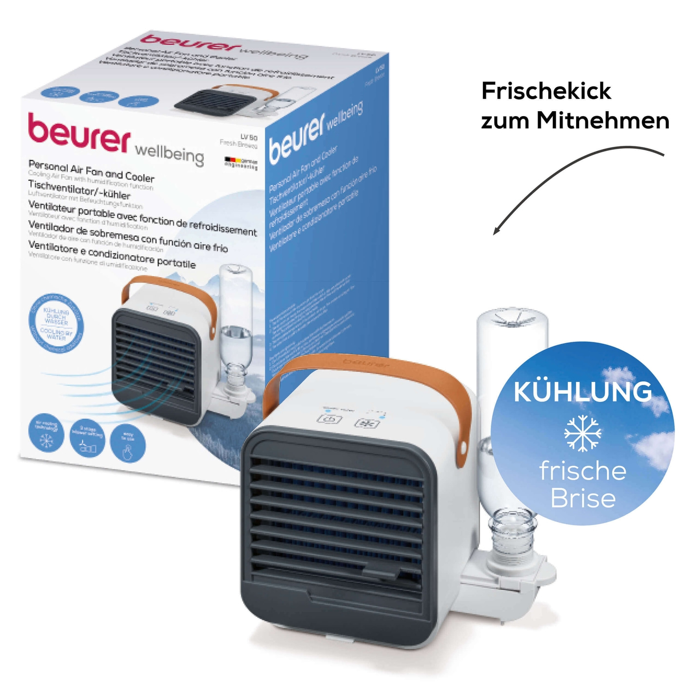 Beurer LV 50 Fresh Breeze Tischventilator/-kühler-Kompakter Ventilator mit praktischem Tragegriff, Luftkühlung & Luftbefeuchtung