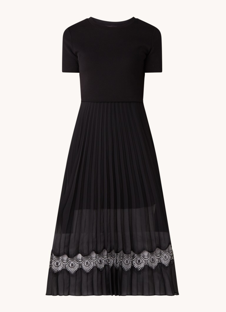 Vestido midi Claudie Pierlot Teli com pregas e renda
