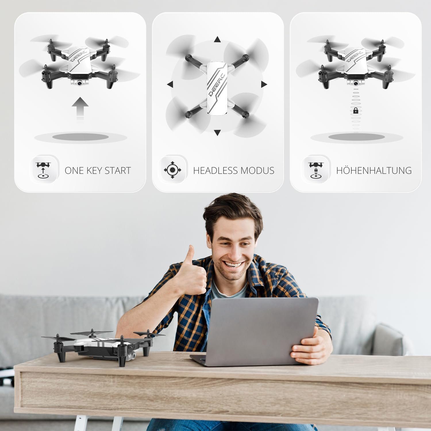 DEERC D20 Mini Drohne für Kinder mit Kamera, Faltbar RC Quadcopter Drohne (720P, mit 2 Akkus Lange Flugzeit, One Key Start,Geschenk für Anfänger Jungen)