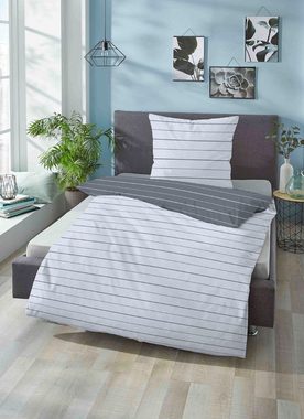 Wendebettwäsche Combinate in Gr. 135x200, 155x220 oder 200x200 cm, Biberna, Mako-Satin, 2 teilig, Bettwäsche aus Baumwolle, zeitlose Bettwäsche mit Wendeoptik