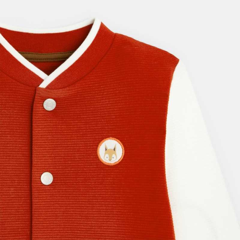 Sweat teddy bicolore côtelé renard sauvage orange bébé garçon