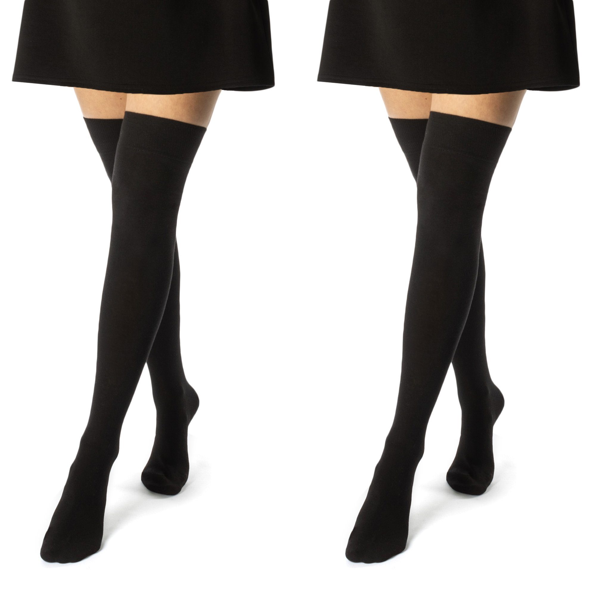 sockenkauf24 Overknees 2 Paar Overknee Strümpfe Damen Kniestrümpfe (Schwarz, 39-42) Schwarz Bunt Ringel Baumwolle - 10723 WP