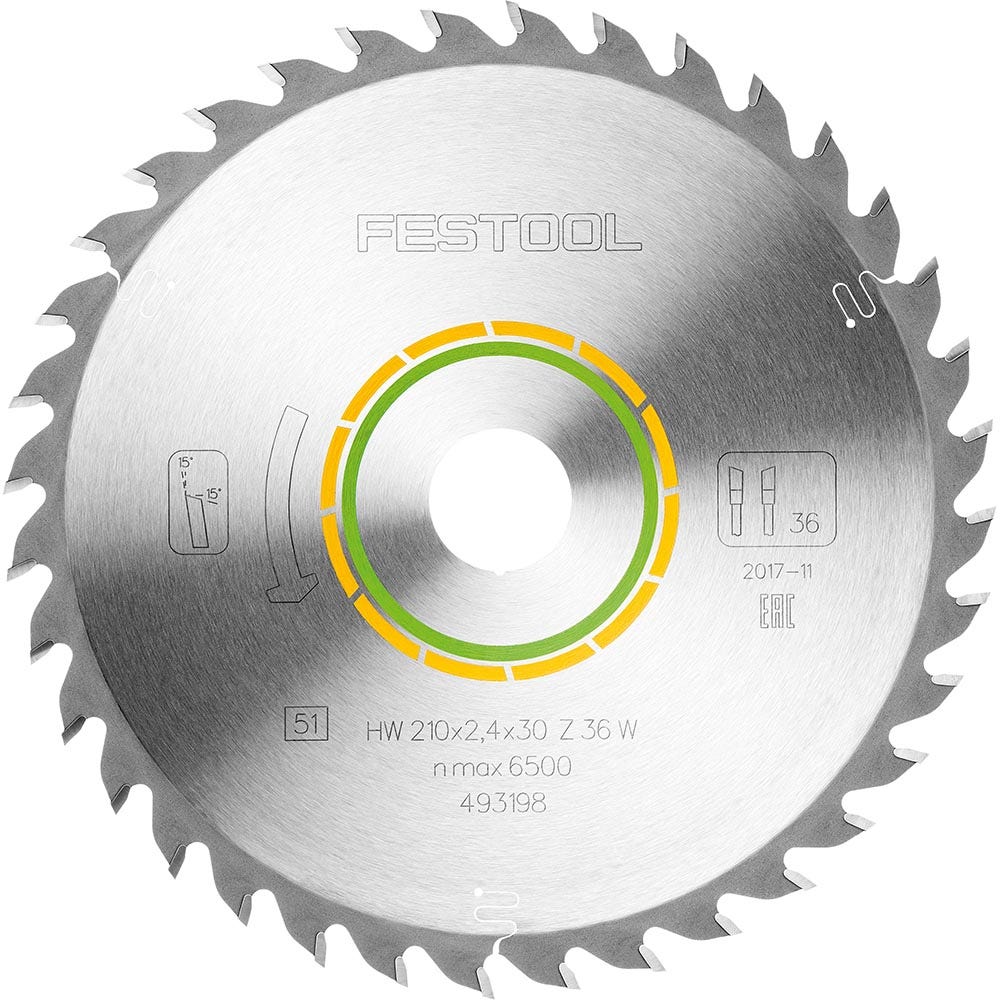Lâmina de serra FESTOOL de 210 mm com 36 dentes TCT para corte de madeira