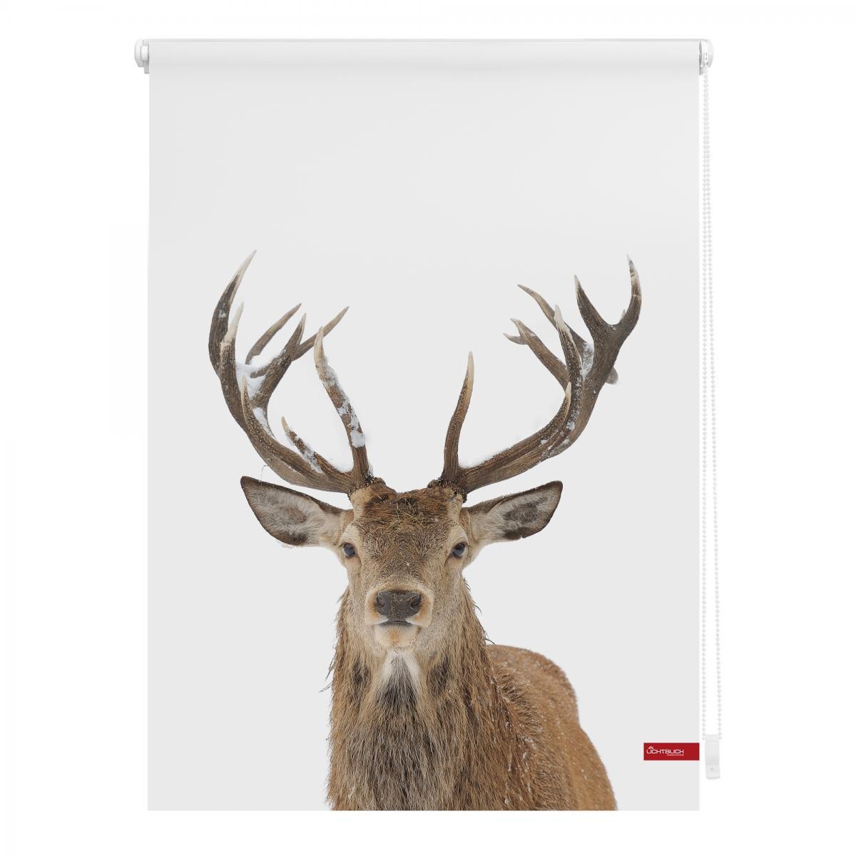 Lichtblick Rollo Klemmfix, ohne Bohren, blickdicht, Hirsch - Weiß Braun, 80 x 150 cm (B x L)