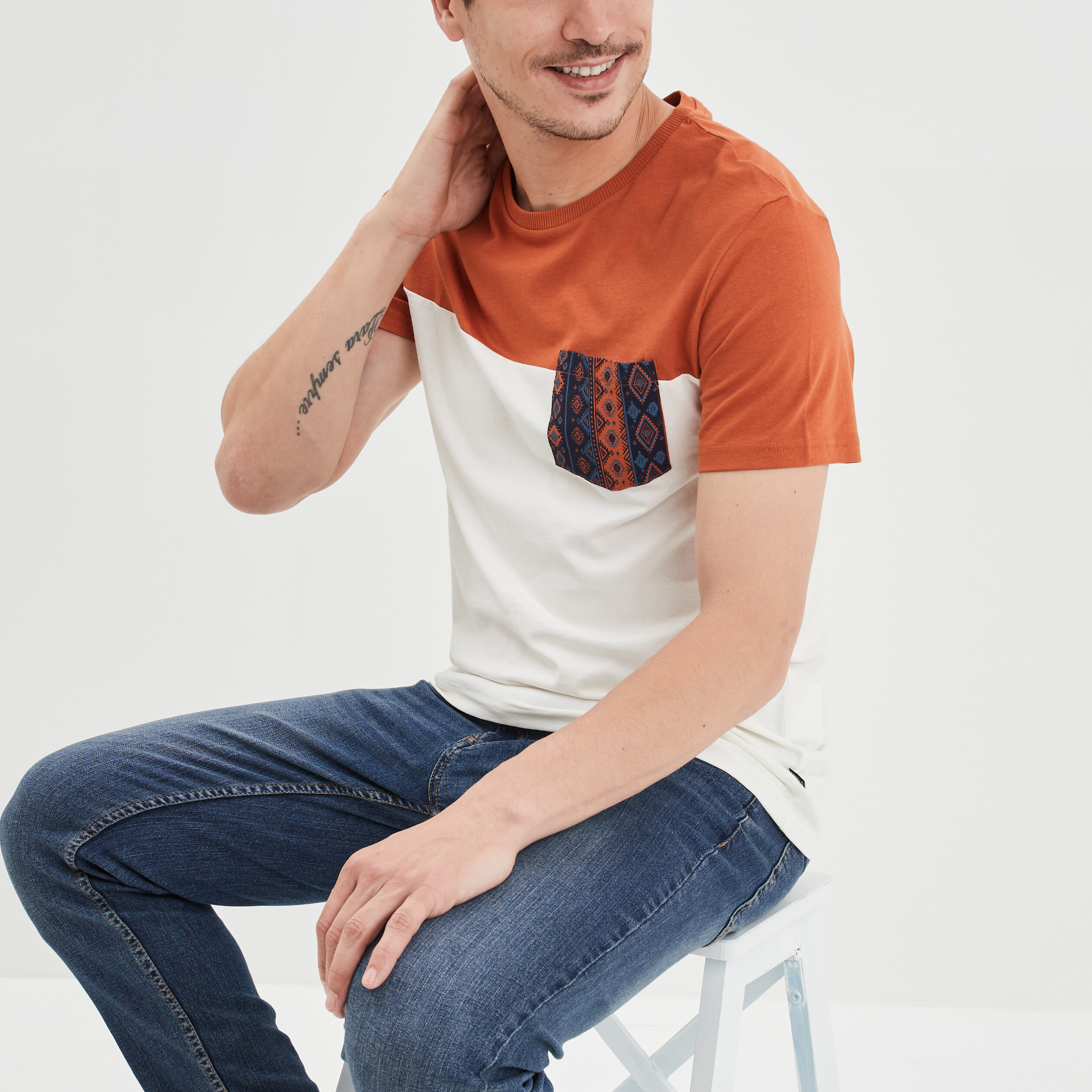 T-shirt droit buste 1 poche Creeks orange foncé homme | La Halle