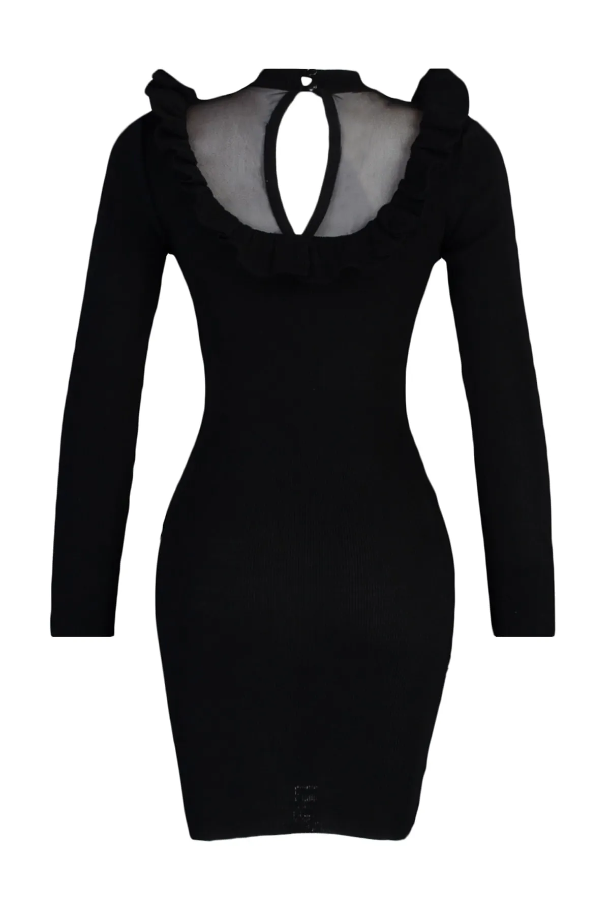 Trendyol Collection  Elegantes Abendkleid aus schwarzem Tüll mit detaillierten Strickwaren TPRAW23EL00391