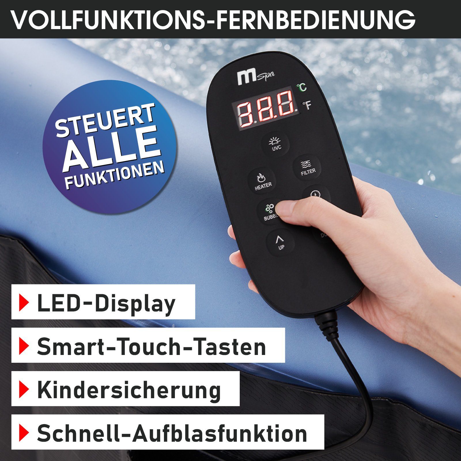 BRAST Whirlpool aufblasbar MSpa Bergen für 4-8 Personen, viele Größen Ø180-224cm, (In- Outdoor Pool, Ganzjähriger Einsatz, bis zu 144 Massagedüsen), Stromsparend inkl. Energiespar-Timer
