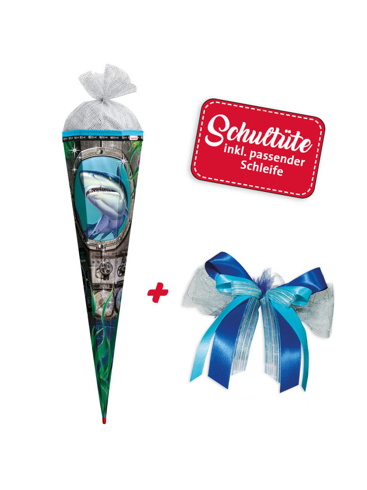 ROTH Set Schultüte groß Hai 85 cm, Folie mit LED-Schleife in Bunt günstig kaufen onesize