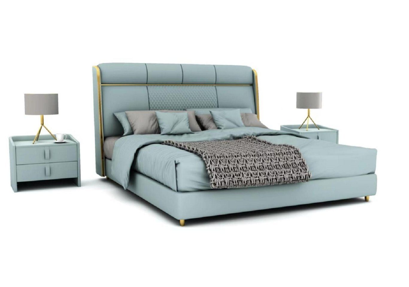 JVmoebel Bett Schlafzimmer Blaues Doppelbett Designer Betten Holzgestell Luxus Möbel (1-tlg., Nur Bett), Made in Europa