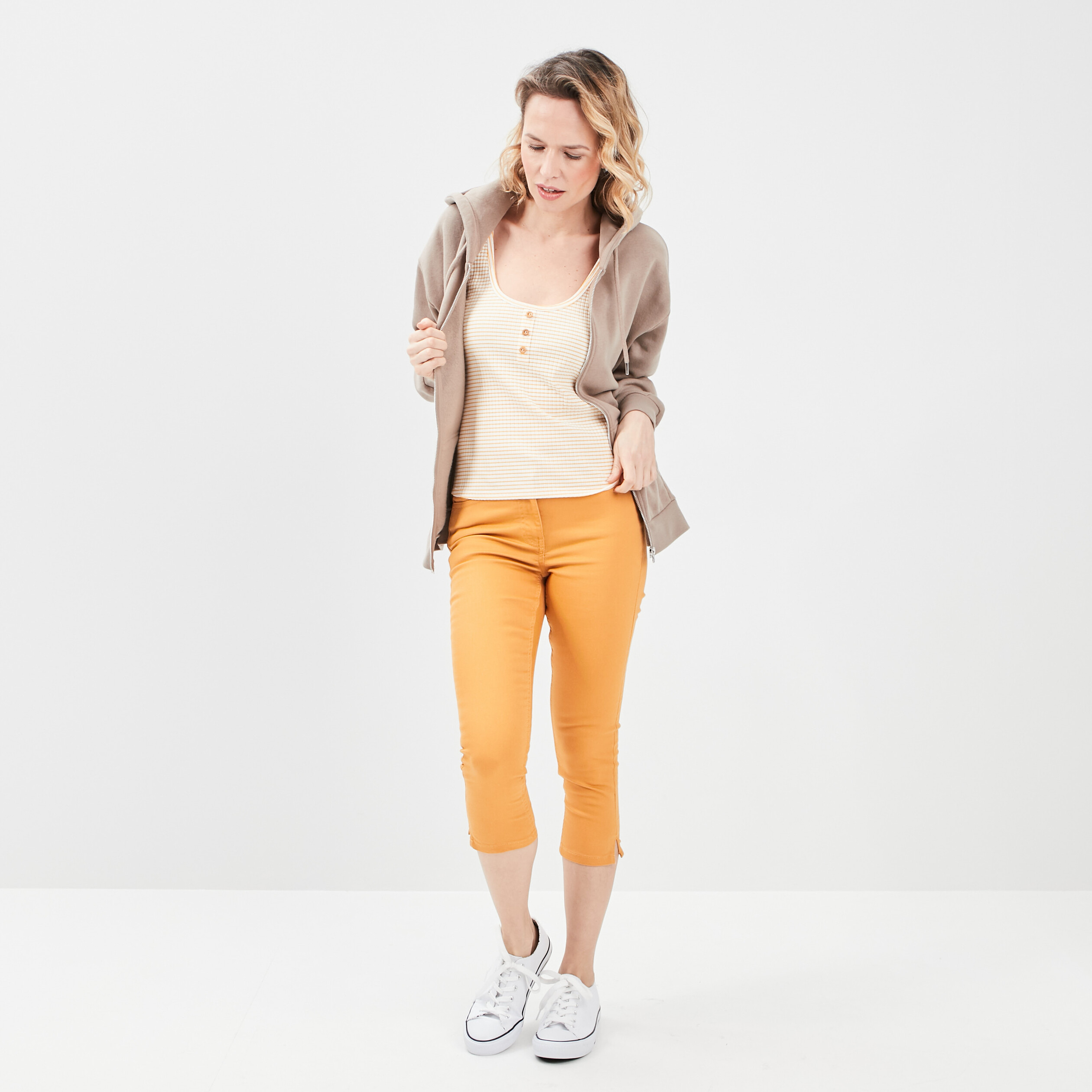 Débardeur côtelé avec boutons jaune femme | La Halle