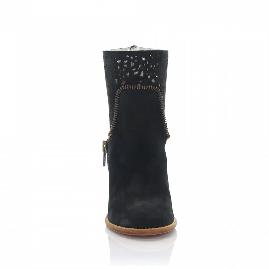 Rossano Bisconti - Stiefeletten Veloursleder Zierreißverschluss schwarz - schwarz