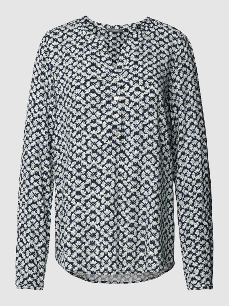 Bluse aus Viskose mit grafischem Allover-Muster in dunkelblau