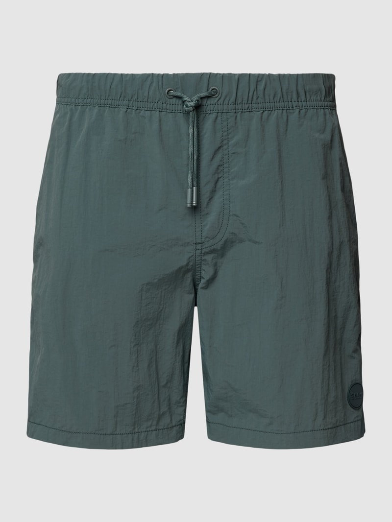 Badehose mit Label-Patch in dunkelgrün