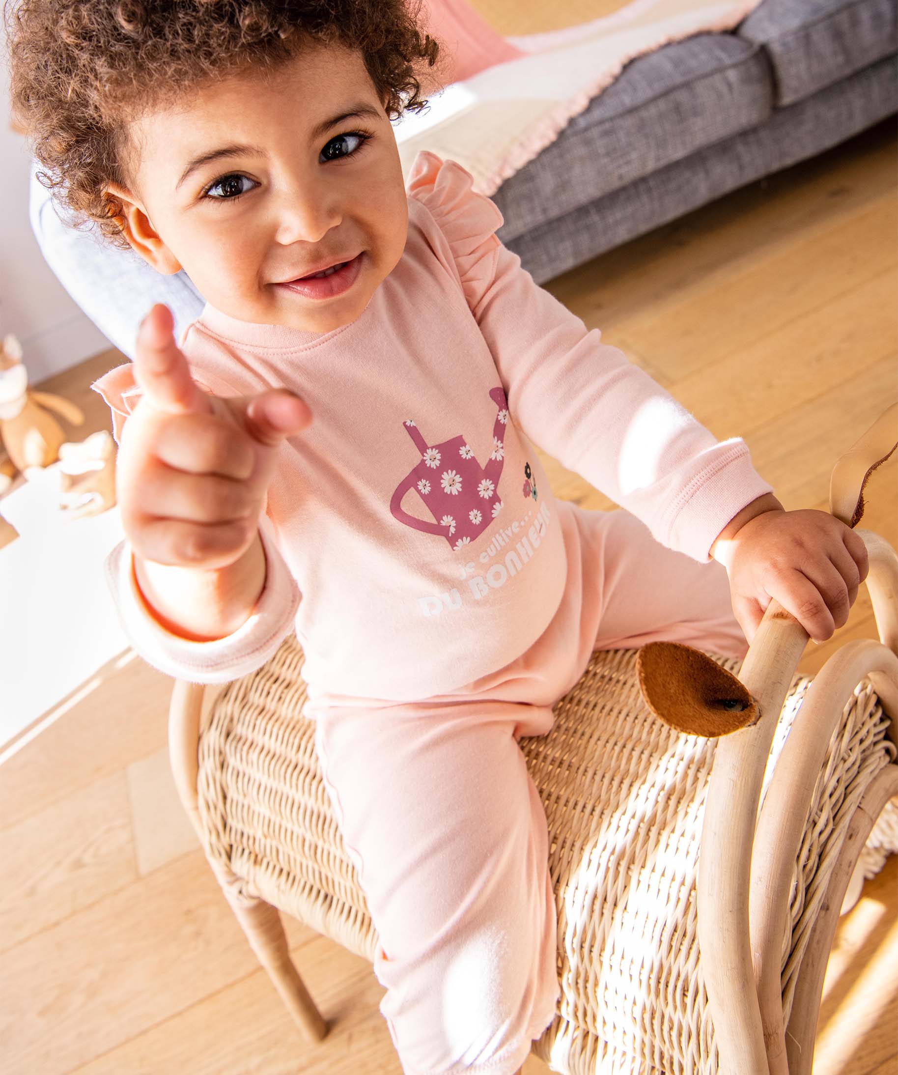 Pyjama bébé en jersey à épaules volantées rose | GEMO