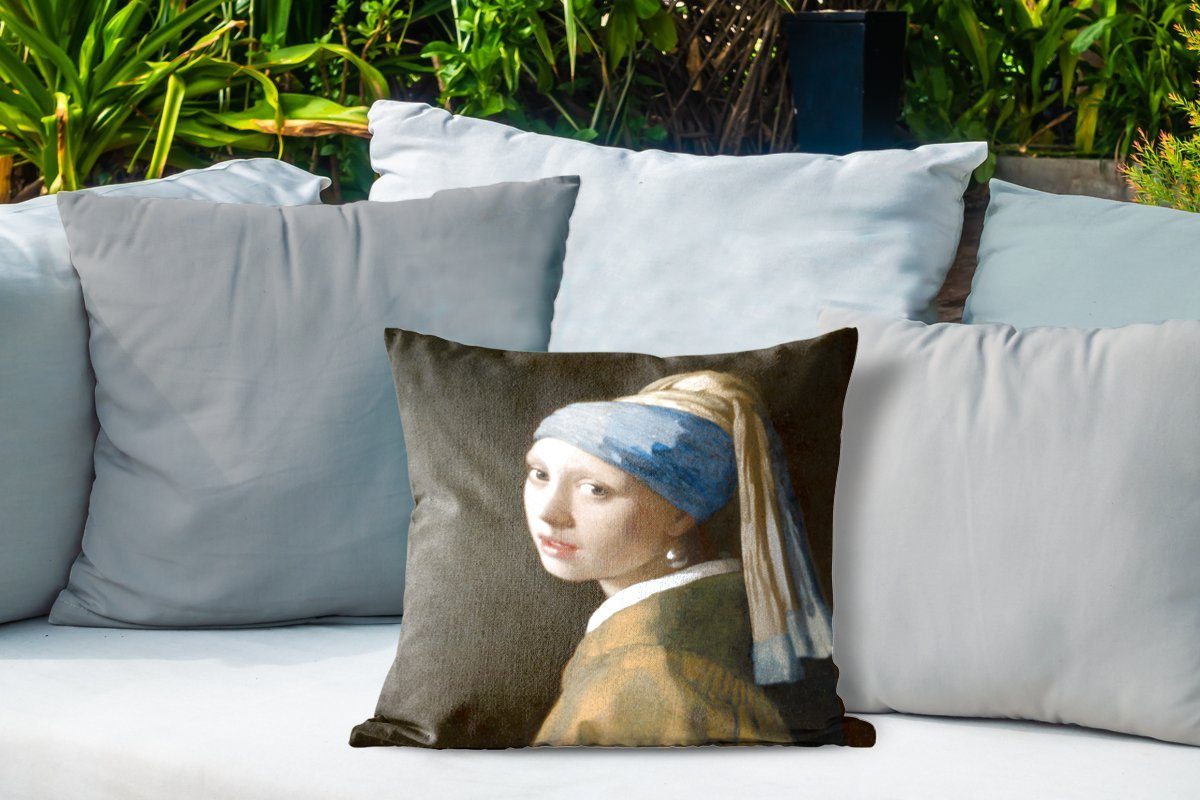 MuchoWow Dekokissen Das Mädchen mit dem Perlenohrring - Gemälde von Johannes Vermeer, Kissenbezüge, Kissenhülle, Dekokissen, Dekokissenbezug, Outdoor