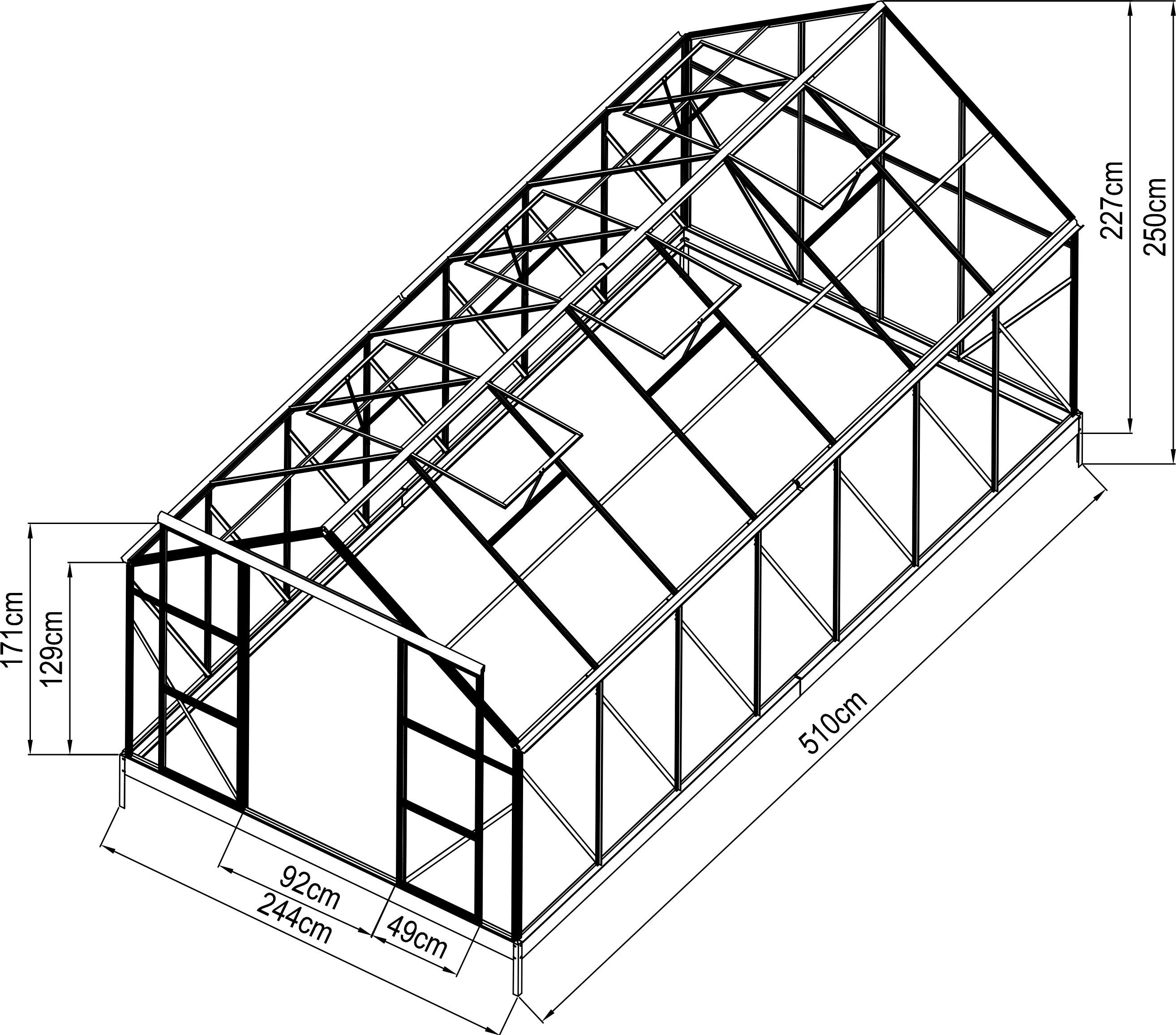 KONIFERA Gewächshaus Asti 5050, BxTxH: 244 x 510 x 215 cm, 6 mm Wandstärke, Komplett-Set