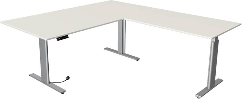 Kerkmann Move 3 L-förmig Elektrisch Höhenverstellbar Sitz-Stehschreibtisch Silber, Weiß 2.000 x 2.200 x 1.200 mm