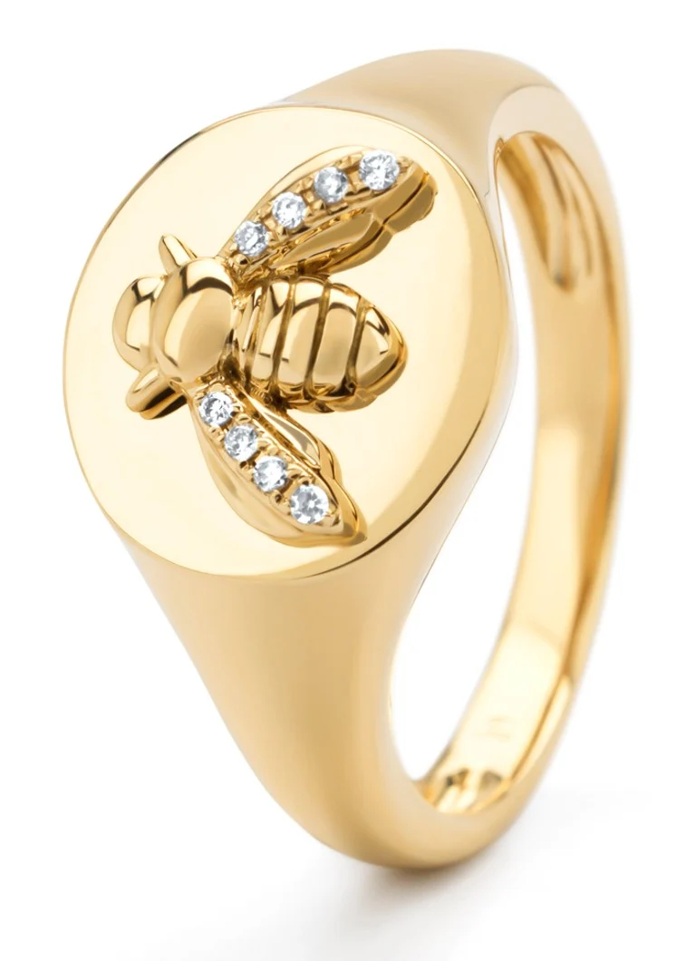 Inel cu vârf de diamant din aur galben, diamant de 0.03ct, Regina Albină