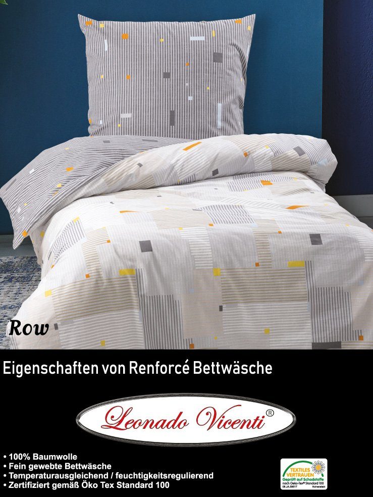 Bettwäsche Baumwolle 135x200, 155x200, 155x220, 200x200, 200x220 oder 240x220, Leonado Vicenti, Renforcé, 2 teilig, Streifen in verschiedenen Farben mit Reißverschluss