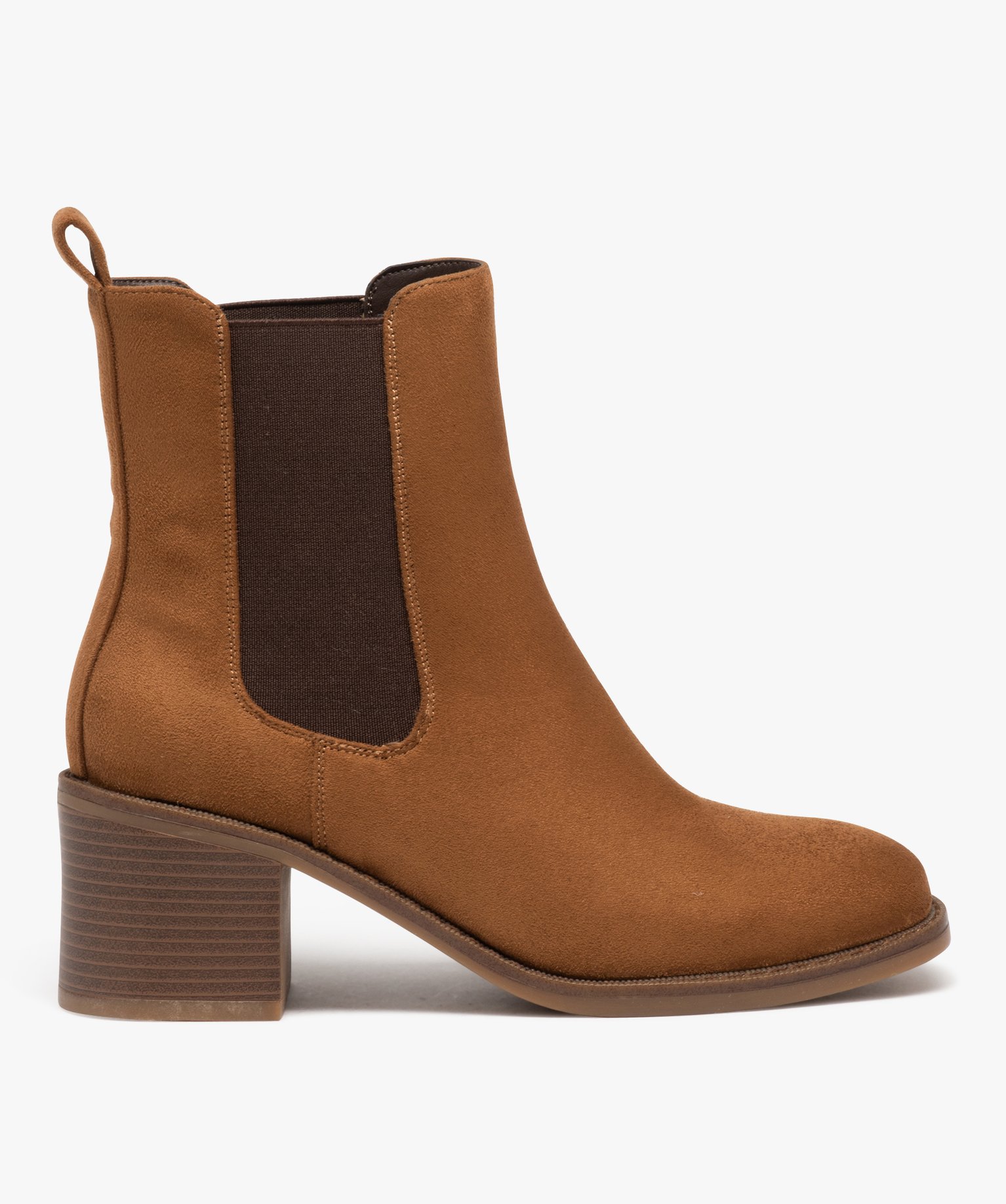 Boots Chelsea en suédine à talon haut femme marron | GEMO